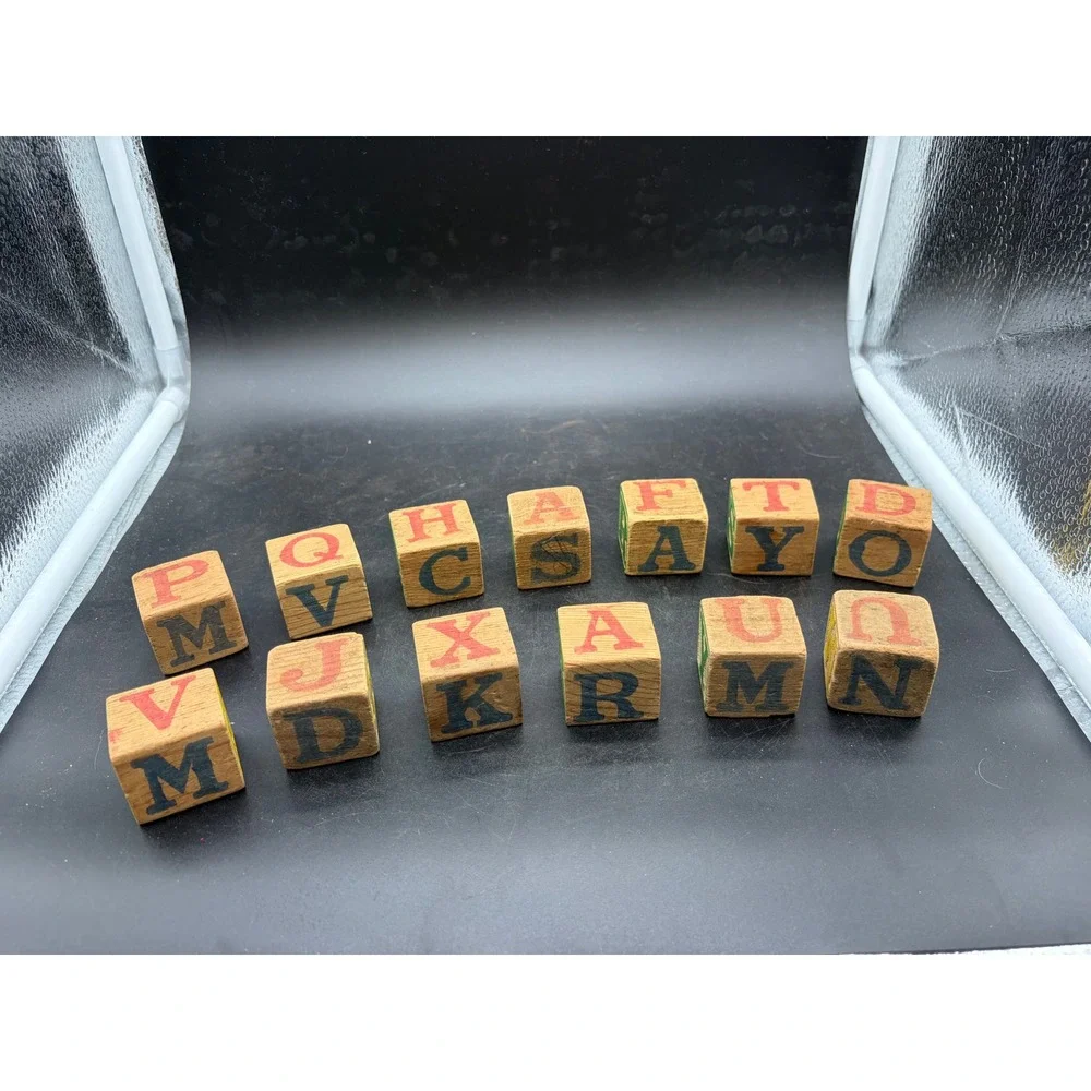Vintage‎ Wooden Alphabet Blocks Set ABC 123 Letters Numbers Nursery Decor 26pc